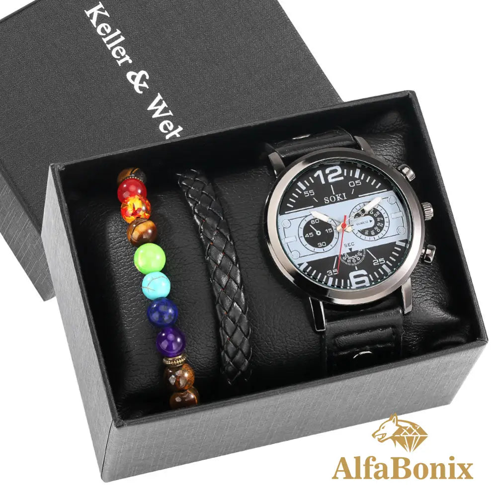 Kit Relógio mais Pulseira Masculina Alpha.