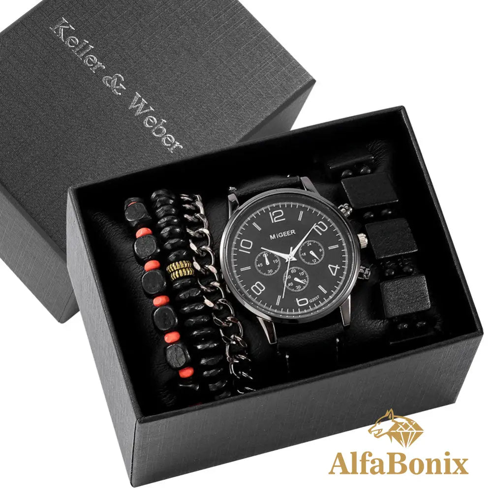 Kit Relógio mais Pulseira Masculina Alpha.
